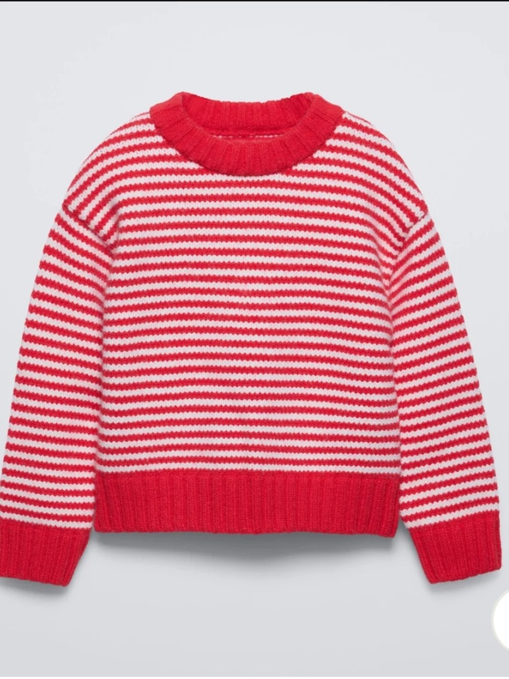 Zara Red and White Striped Crew-Neck Sweater